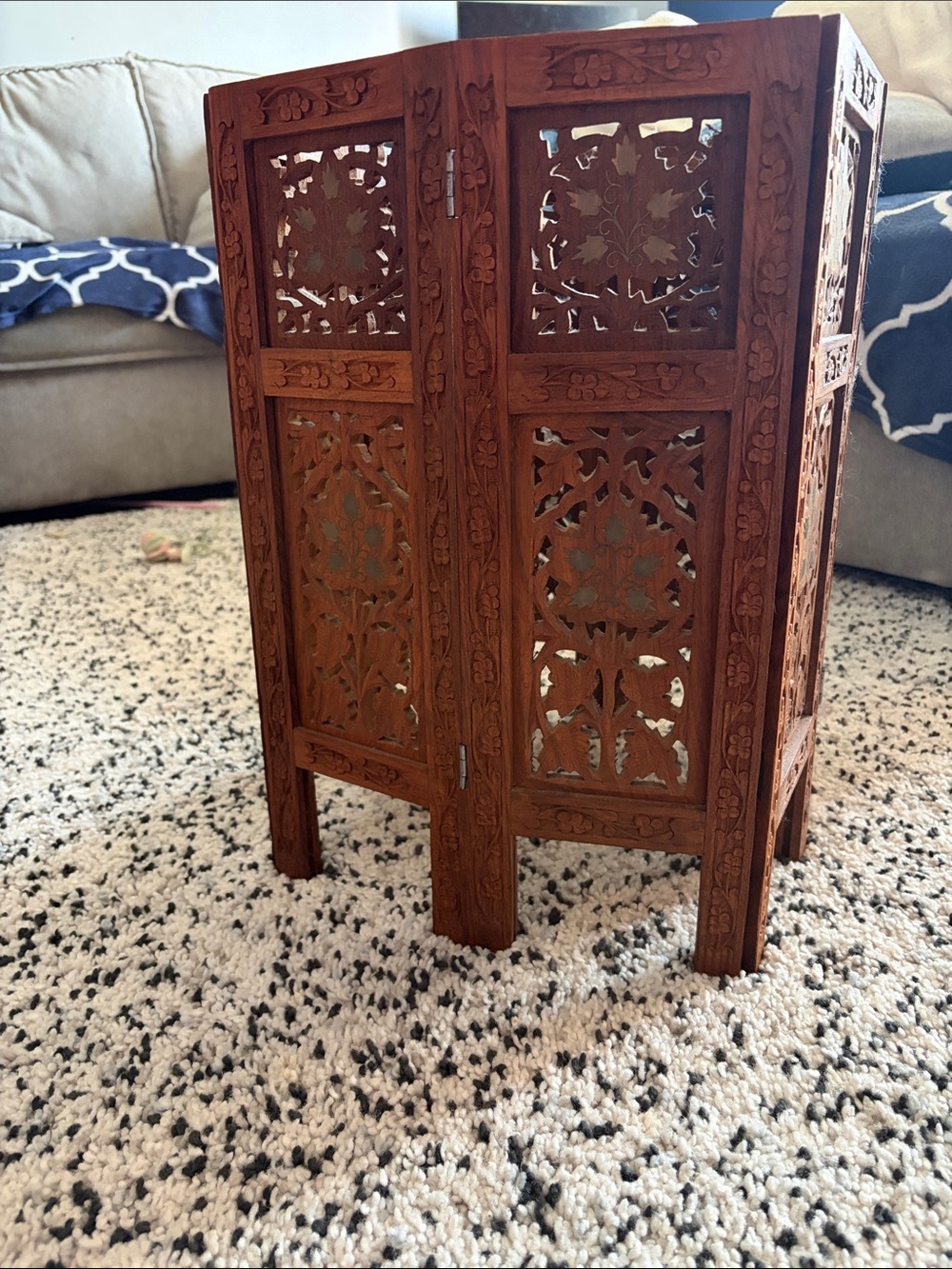 Vintage Anglo-Indian Hand Carved Folding Hexa Table BaseAntique Wooden Stand